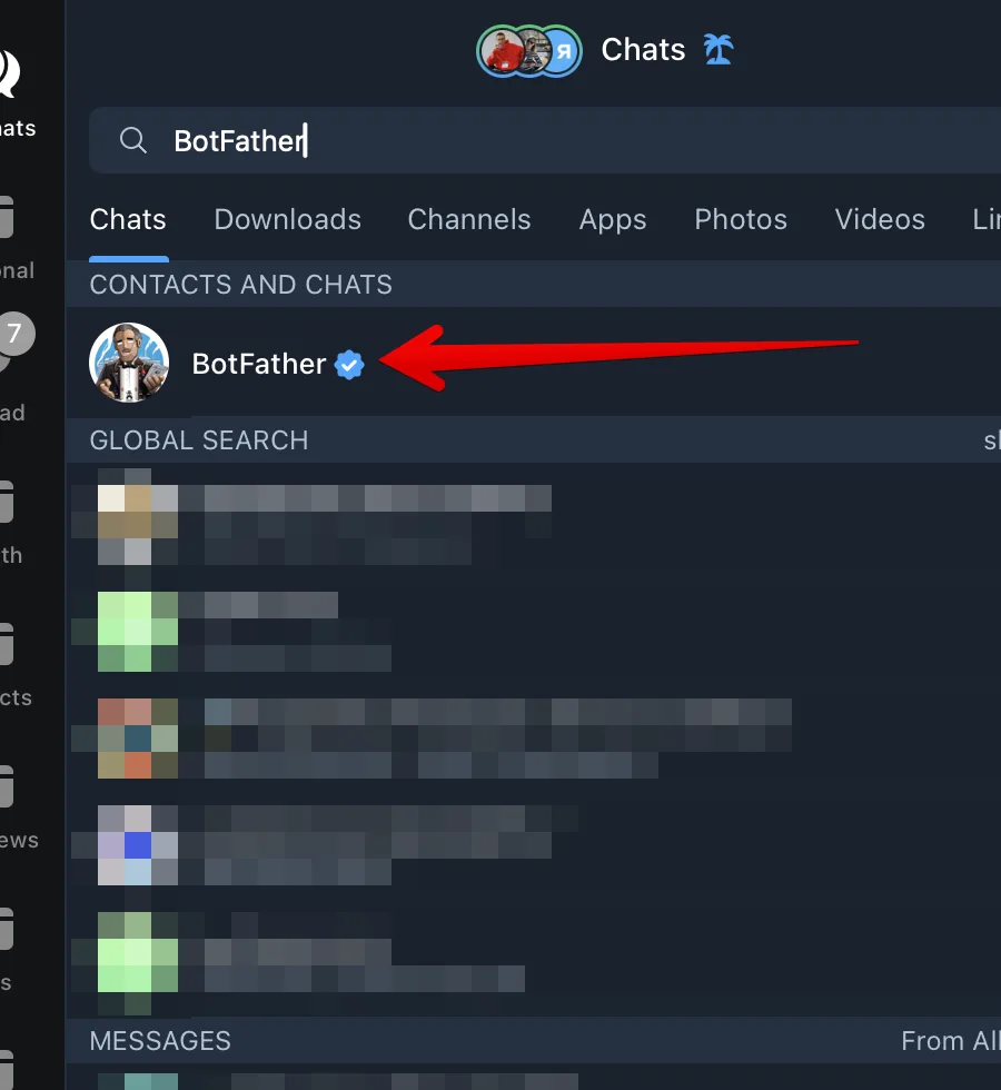 Fig. 1. Locate and start BotFather inside Telegram.